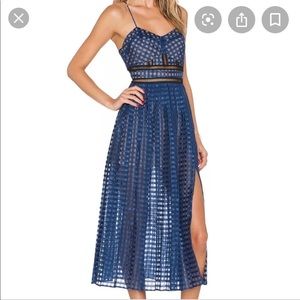 NWT! Self-Portrait Navy pleated cami slit dress